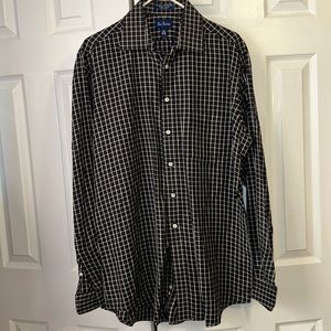 Paul Frederick Men’s 16/36 Black/White Windowpane Plaid Button Up  Dress Shirt